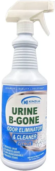 KINZUA ENVIRONMENTAL Urine B-Gone, Professional Enzyme Odor Eliminator & Pet Stain Remover, Human, Cat & Dog Urine Cleaner, Effective on Laundry, Carpets & More, Citrus Scent, 32oz