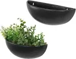 MyGift Matte Black Ceramic Indoor Wall Planter, 12 Inch Semi Circle Hanging Wall Vase, Set of 2