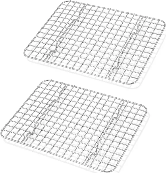 TeamFar Mini Cooling Rack Set of 2, Stainless Steel 8.75’’ x 6.25’’ Toaster Oven Grid Rack for Baking Roasting Broiling Grilling, Bakeable Rack for Cookies, Non-Toxic & Heavy Duty, Dishwasher Safe