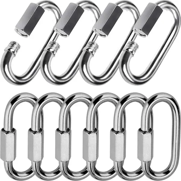 Quick Link, Lsqurel 304 Stainless Steel D Shape Locking Carabiner Heavy Duty Chain Link Keychain for Outdoor Fence Gate Swings Pet Dog M4 M6 M8 M10 M12 Capacity 200lb 600lb 1200lb 2400lb 3000lb