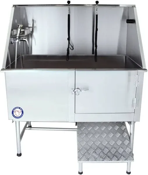 Flying Pig 50" Stainless Steel Pet Dog Grooming Bath Tub with Walk-in Ramp & Accessories (Right Door/Left Drain)