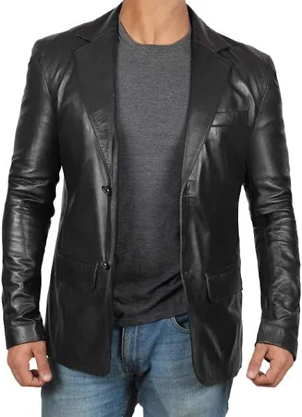 Solid Genuine Black Leather Jacket for Men