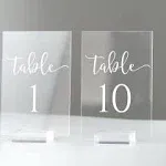 UNIQOOO Acrylic Wedding Table Numbers 1-10 with Stands | 4x6 inch Printed Calligraphy, Clear Table Number Signs and Holders | Perfect for Wedding Reception, Centerpiece Decoration, Event, Party