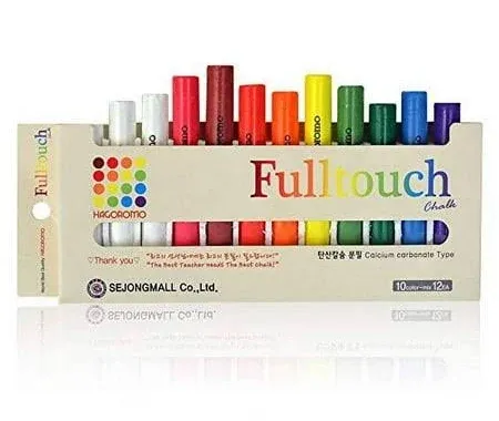 HAGOROMO Fulltouch Color Chalk Non-Toxic - 12 Pcs/10 Color Mix 1 Box, Assorted