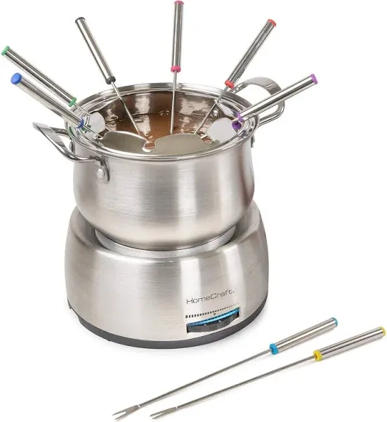 8-Cup Electric Fondue Pot Set for Cheese &amp; Chocolate - 8 Color-Coded Forks, Adju