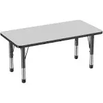 FDP Rectangle Activity School and Kids Classroom Table (24 x 48 inch), Toddler Legs, Adjustable Height 15-24 inches - Gray Top and Black Edge