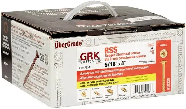 GRK Fasteners 10225 Steel Star Washer Head Structural Screws No.5/16 x 4 L in.