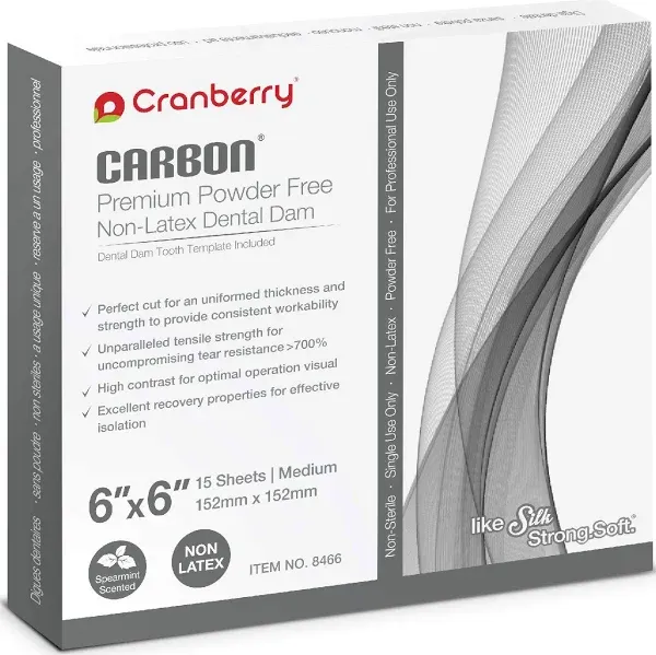 CR8466 Carbon Dental Dam, Non-Latex -Free, Spearmint Scented, Dark Grey, 6&#034; x...