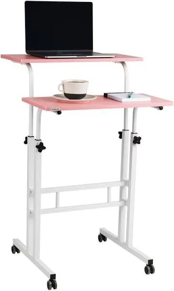 Mind Reader 22"W Portable Rolling Standing Desk with Adjustable, Pink