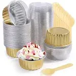 Aluminum Foil Baking Cups with Lids and Spoons, 5oz/125ml, 50Pcs Disposable C...