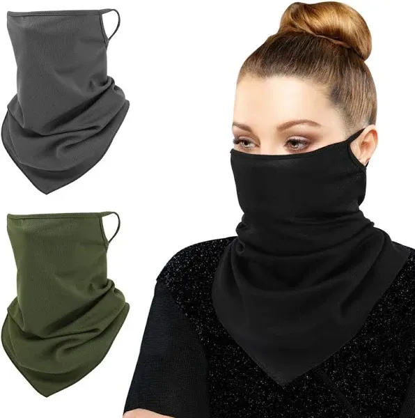 MoKo Scarf Mask Bandana with Ear Loops 3 Pack, Neck Gaiter Balaclava Dust UV Sun Protection Outdoors Face Mask for Women Men