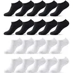 MONFOOT Women's and Men's 20 Pairs Cotton Low Cut Ankle Socks Black White, Multipack