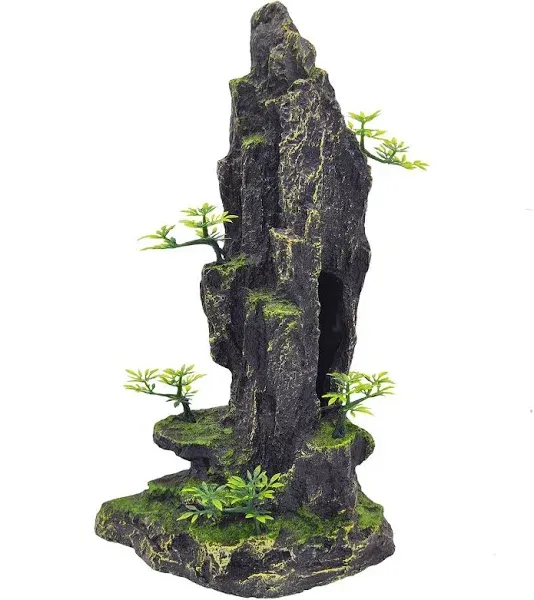 BCSIUHD Mountain View Stone Tree Rock Cave Large Fish Tank Decorations