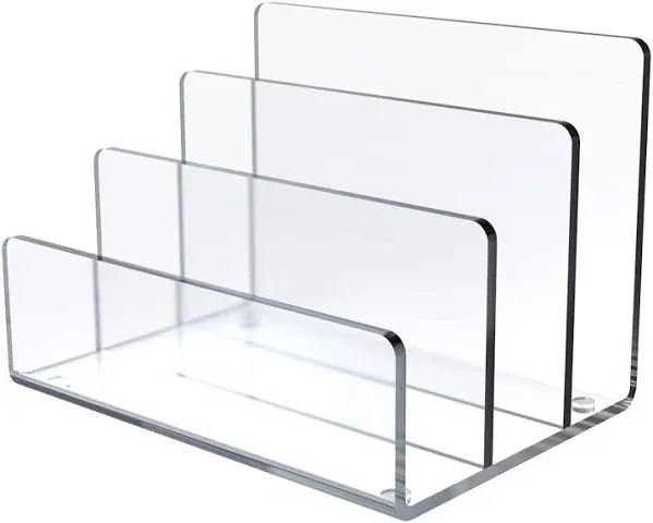 Kantek Clear Acrylic File Sorter, 3 Section Desk Collator, 8" x 6.5" x 7.6", Non-Skid Feet, Office Organizer, Desk Accessory