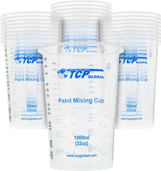 32 Ounce (1000ml) Disposable Flexible Clear Graduated Plastic Mixing Cups - B...