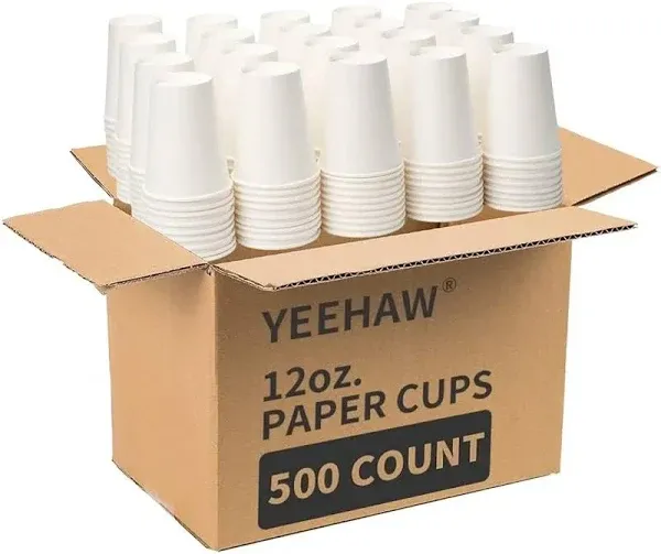 【12 oz 500 Pack Disposable Paper Coffee Cups, Bulk White Hot to Go Cups for H...