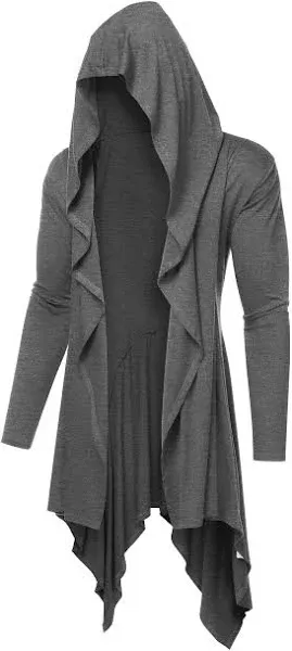 COOFANDY Long Hooded Cardigan Ruffle Shawl Collar Open Front Lightweight Drape Cape Overcoat with Pockets