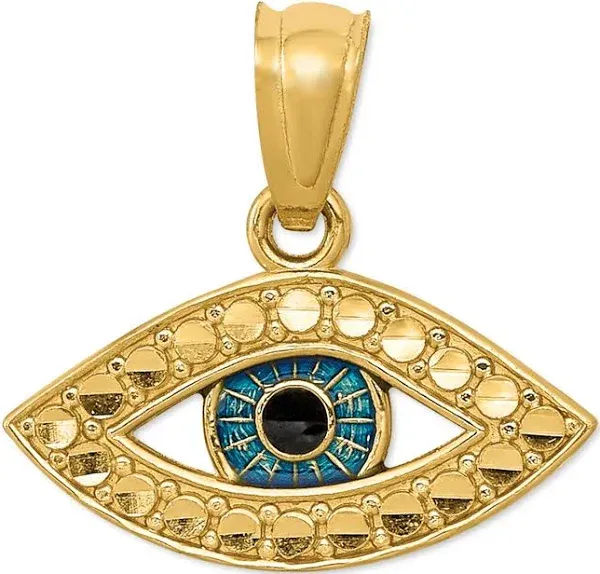 14K Yellow Gold Enameled Eye Pendant