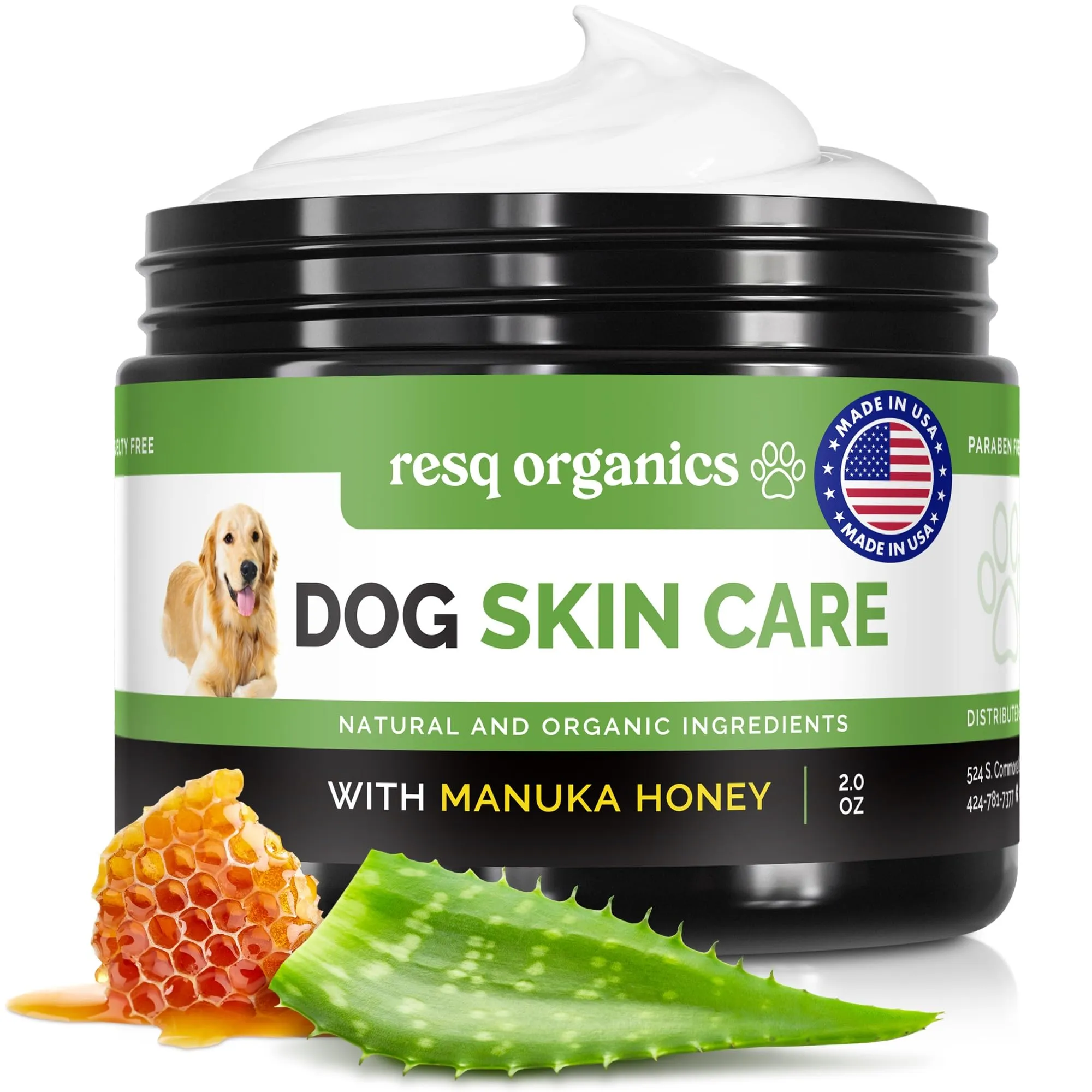 Hot Spot Treatment for Dogs, Cats & Pet Wound Care: Healing Ointment for Pets Itchy Skin Relief, Dry Skin Treatment, Natural Allergy Relief, Dog Paw Balm + Manuka Honey, Aloe Vera, Vitamin E (2 Oz.)