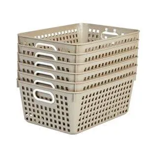 Really Good Stuff Large Plastic Book Baskets, 13?" by 10" by 5?" - 6 Pack, Pebble | Classroom Library Organizer, Toy Storage, Multi-Purpose Organizer Basket