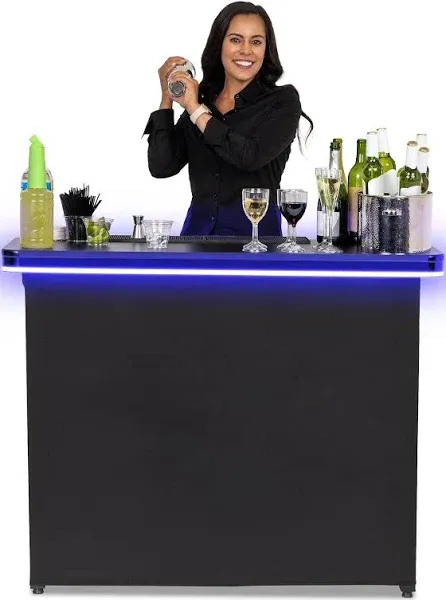 GoBar PRO Commercial Grade Portable Bar Table - Mobile Bartender Station for Events - Includes Black Skirt and Carry Case - Standard or LED, Pack 1