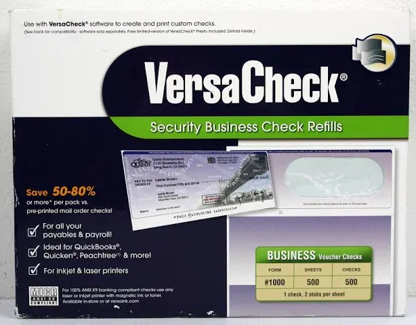 VERSACHECK VERSA CHECK Checks Versachecks 1500 BLANK CHECKS FORM #1000 OR 1000