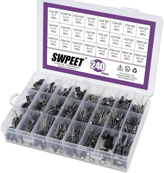 Electrolytic Capacitors Assortment Kit - 240Pcs 24 Kinds Range 0.1uF-1000uF