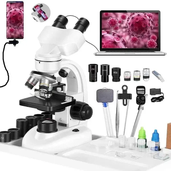 Compound Binocular Microscope,Wf1<wbr/>0X and Wf25X Eyepieces,40X-<wbr/>2000X Magnification,