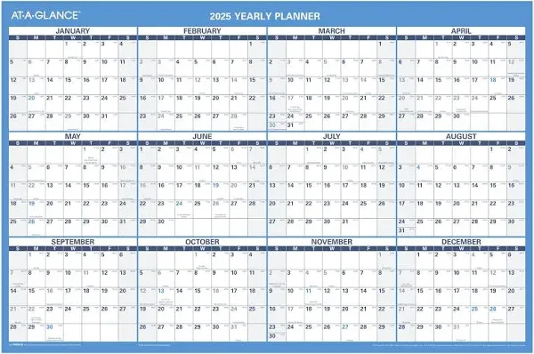 2025 AT-A-GLANCE Horizontal Reversible Yearly Wall Calendar, 48&#034; x 32&#034;, Blue