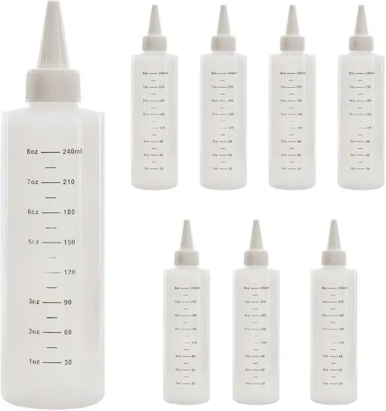 Cornucopia Brands 8oz Plastic Squeeze Bottles with Graduated Measurements (8pk)