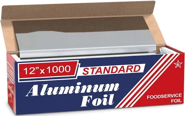 Standard Premium Aluminum Foil | 12”x1000 Feet Long | Industrial Size and Strength | Commercial Grade & Length Foil Wrap for Food Service Industry and Home Use| Strong Silver Foil (4 Pack)