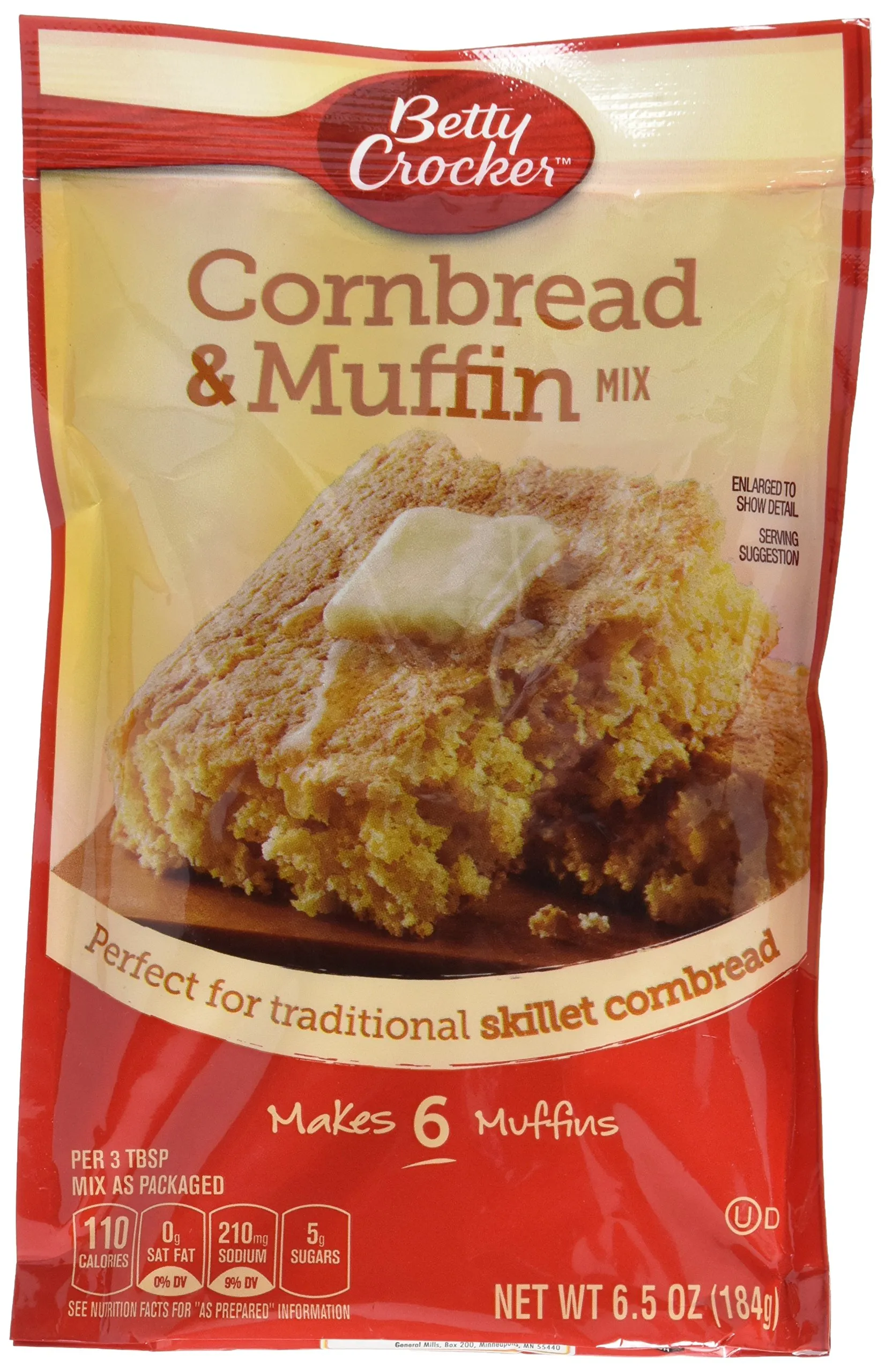 Betty Crocker, Muffin Mix, Authenic Cornbread & Muffin Mix, 6.5-Ounce Pouches (Pack of 6)