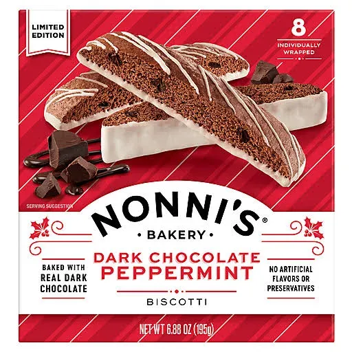 Nonni&#039;s Dark Chocolate Peppermint Biscotti - 6 Boxes Christmas Cookies - Italian