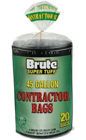 Super Tuff Contractor Trash Bags, 55 Gallon, 20 Bags