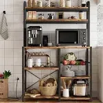 GAOMON Bakers Rack with Power Outlet, Kitchen Baker Rack with Wire Basket, Microwave Stand with Large Open Storage Shelves, 6-Tier Freestanding Utility Storage Shelf, Retro Brown