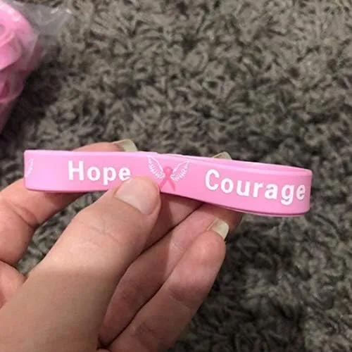 50 Pack Breast Cancer Awareness Pink Ribbon Bracelets Hope Faith Strength Courage Inspiring Wristbands