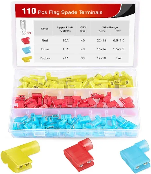 Nilight 50047R 110pcs Nylon Flag Spade Female Insulated Quick Disconnects