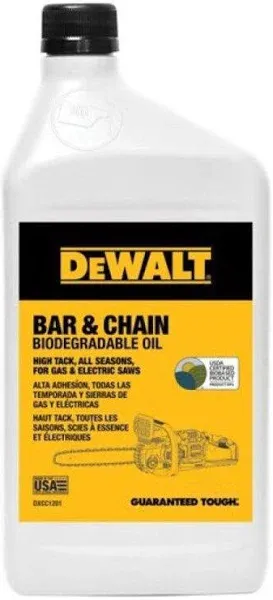 DEWALT Biodegradable Chainsaw Oil – High Performance, Non Toxic Professional Lubricant – Green, Eco-Friendly, Ultraclean, All Season Bar & Chain Lube, 16 oz