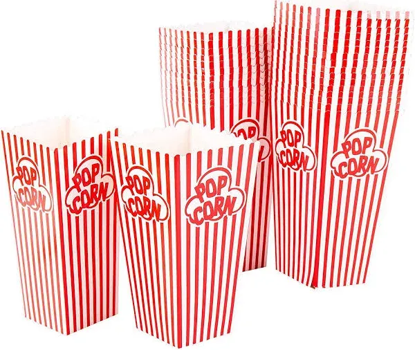 Popcorn Containers Boxes 100 Pack Striped White and Red Paper for Home Movie