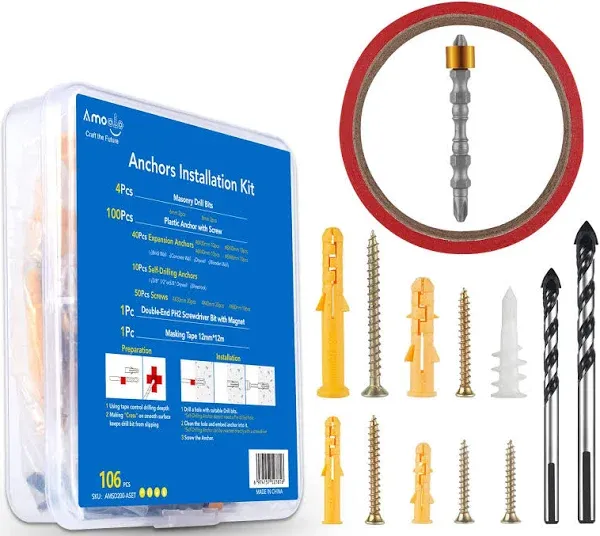  106pcs Concrete Anchors and Screws Assortment Anchors Installation Kit 106pcs