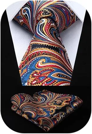 HISDERN Ties for Men Paisley Tie and Pocket Square Woven Classic Floral Mens Ties Handkerchief Set Wedding Party Necktie