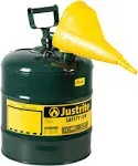 Justrite Type I Steel Safety Can, Oil, 5 gal, Green with Funnel 7150410