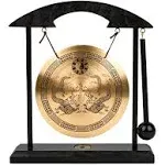 Mose Cafolo Zen Art Brass Feng Shui Desktop Table Gong Dragon with Taiji Symbols Makes Clear Sound Collectible Figurines