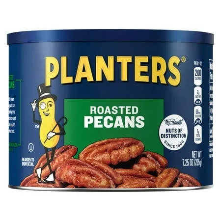 PLANTERS Roasted Pecans Salted Pecans Vegan Snacks, Kosher, Resealable, 7.25 oz.