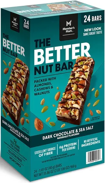 Member's Mark The Better Nut Bar, Dark Chocolate and Sea Salt, 24 ct.