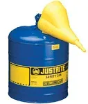 Justrite 5 Gallon Type I Green Safety Can for Oil with Flame Arrester, Self-Closing Lid, and Funnel, Made in the USA, Galvanized Steel Flammable Storage Can, 7150410