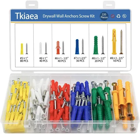 220PCS Plastic Drywall Anchors Kit with Screws,110Pcs Wall Anchors New