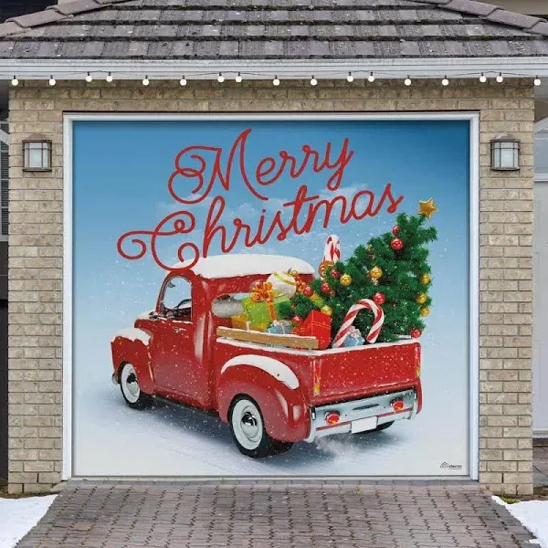 7' x 8' Green and Red Merry Christmas Outdoor Car Garage Door Banner