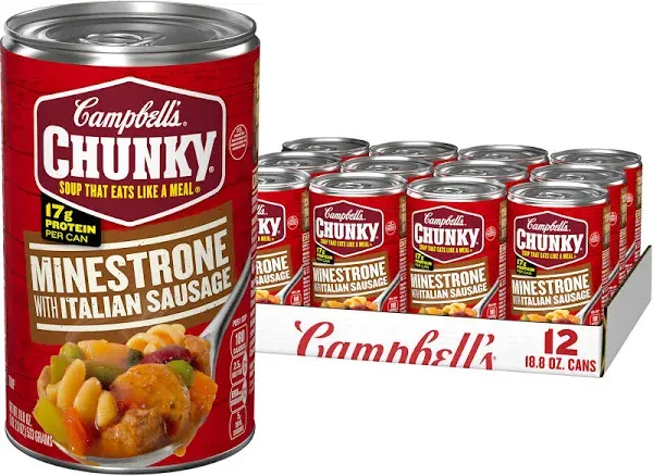 Campbell&#039;s Chunky Soup, Minestrone with Italian Sausage, 18.8 Ounce pack Of 12