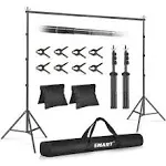 EMART Backdrop Stand 10x8.5ft(WxH) Photo Studio Adjustable Background Stand Support Kit with 2 Crossbars, 6 Backdrop Clamps, 2 Sandbags and Carrying